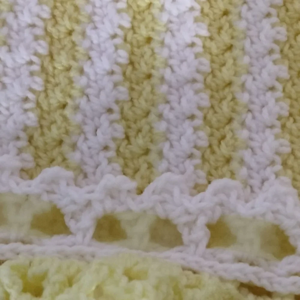 Never been used.  ( my mom) homemade baby blanket.